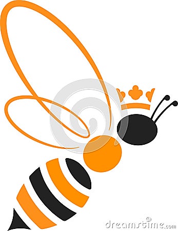 Queen bee icon with crown in yellow and black. Isolated and geometric. Vector Illustration