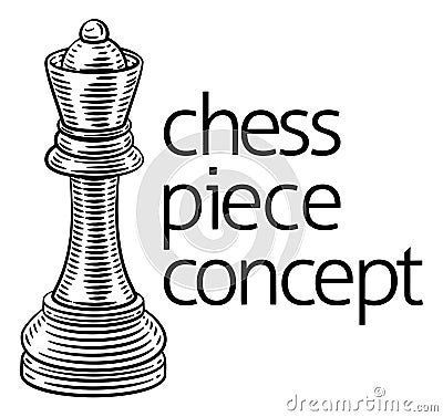 Queen Chess Piece Vintage Woodcut Style Concept Vector Illustration