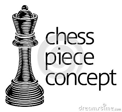 Queen Chess Piece Vintage Woodcut Style Concept Vector Illustration