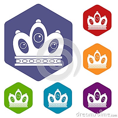 Queen crown icons set hexagon Vector Illustration