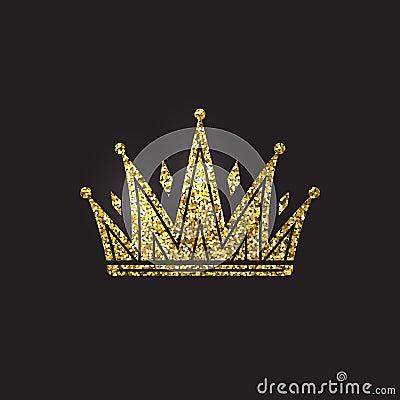 Queen crown, royal gold headdress. King golden accessory. Isolated vector illustrations. Elite class symbol on black Vector Illustration