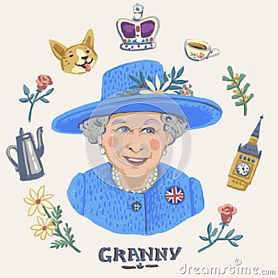 Queen Elizabeth II Cartoon Illustration