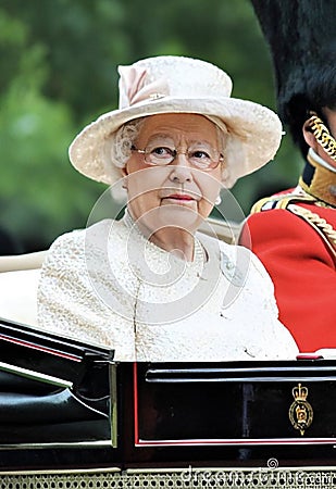 Queen Elizabeth, Trooping the colour, London, UK - June 13 2015: Queen Elizabeth and Prince Phillip appear at Trooping the Colour Editorial Stock Photo