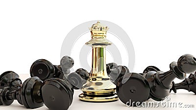 Queen golden wins in a chess game the black pawns the winner - 3d rendering Stock Photo