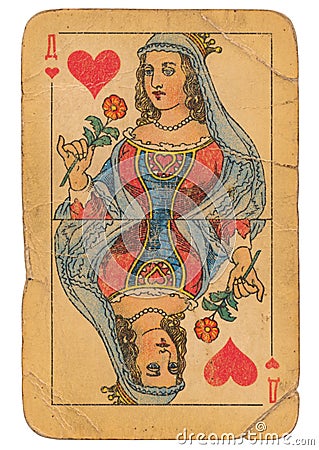 Queen of Hearts old grunge soviet style playing card Stock Photo