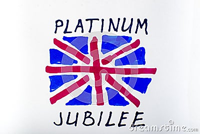 Queen jubilee british. Platinum Jubilee of Queen Elizabeth II. Drawn UK flag and inscription Stock Photo