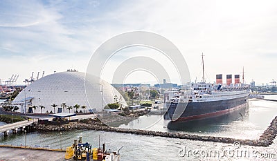 Queen Mary docked in The Port of Long Beach California USA Editorial Stock Photo