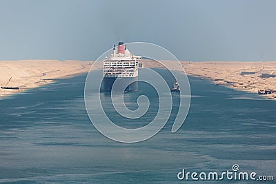 The Queen Mary 2 navigating through the Suez Canal Editorial Stock Photo