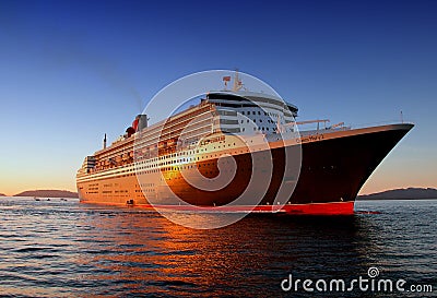 RMS Queen Mary 2 on sea in Vigo Editorial Stock Photo
