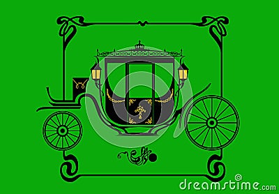 Queen`s carriage. Stylized drawing of a Victorian brougham carriage. Vector Illustration