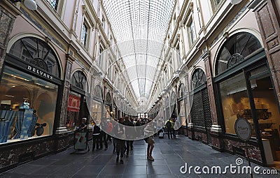 The Queen`s gallery occupy the northern half of the Saint-Hubert Royal Galleries, a complex of glazed shopping arcades Editorial Stock Photo