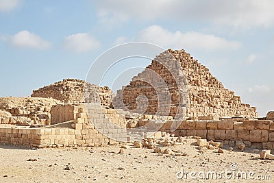 The Queen's Pyramids Outside the Great Pyramid of Khufu Stock Photo