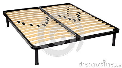 Queen sized orthopedic bed with metal frame Stock Photo