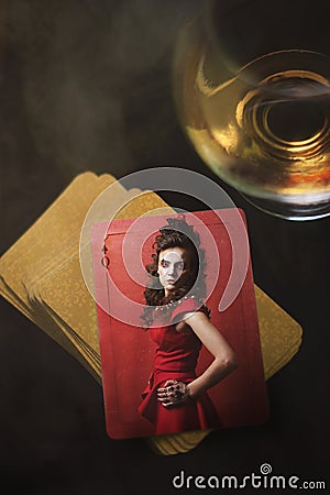 Queen of Spades. Young woman, artistic character. Stock Photo
