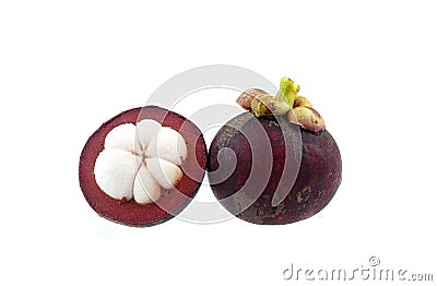 Queen of Thai fruit - Mangosteen isolated on white Stock Photo