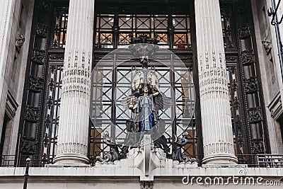 Queen of Time Clock above the main entrance to Selfridges department store, London, UK Editorial Stock Photo