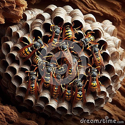 146 6 Queen Wasp Nest A small initial nest constructed by a qee Stock Photo