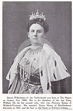 Queen Wilhelmina of the Netherlands 1880 - 1962 - Portrait photo. Editorial Stock Photo
