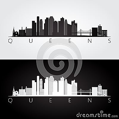 Queens, New York USA skyline and landmarks silhouette Vector Illustration