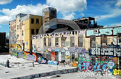 Queens, NY: Factory Covered in Graffiti Editorial Stock Photo