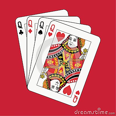 Queens poker on red Vector Illustration