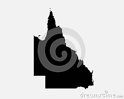 Queensland Australia Map Black Silhouette. QLD, Australian State Shape Geography Atlas Border Boundary. Black Map Isolated on a Wh Vector Illustration