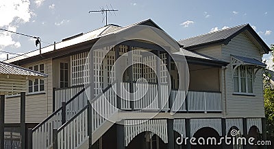 Queenslander and verandah with lattice Stock Photo