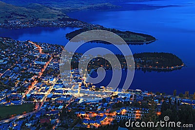 Queenstown cityscape at dusk Stock Photo