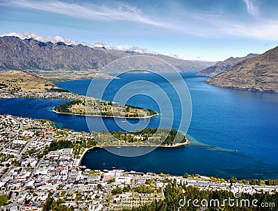 New Zealand, Queenstown, Wakatipu Lake Mountains Stock Photo