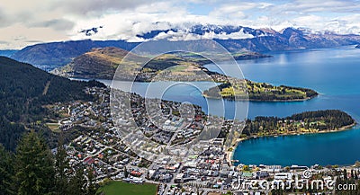 Queenstown downtown aerial view, New Zealand Stock Photo