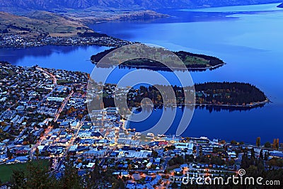 Queenstown downtown at dusk Stock Photo