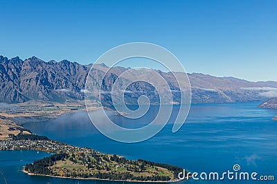 Queenstown downtown with the remarkable range, South island, New Zealand Stock Photo