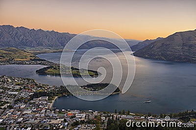 Queenstown at dusk Stock Photo