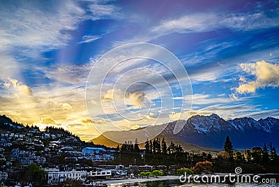 Queenstown - Sunrise over the town Editorial Stock Photo