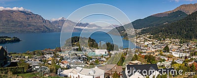 Queenstown panoramic view, downtown, mountains and lake Wakatipu, New Zealand Stock Photo