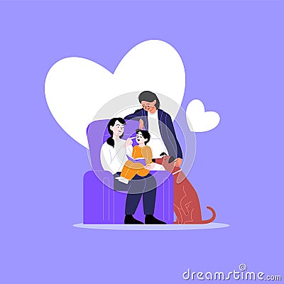 queer family with a kid and a dog Vector Illustration