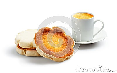 Queijadinhas and Espresso on White Background Stock Photo