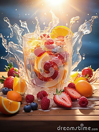 Quenching summer thirst: vibrant fruity drinks on ice, a refreshing blend of citrus, tropical flavors, and coolness for Stock Photo