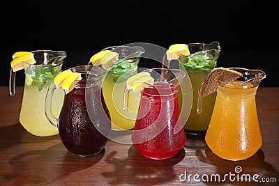 Quenching thirst and refreshing drinks. Cold lemonades. Lemonade. Morse. Compote. Stock Photo