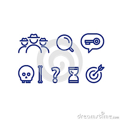Quest game concept line icons, deduction and logic riddle Vector Illustration