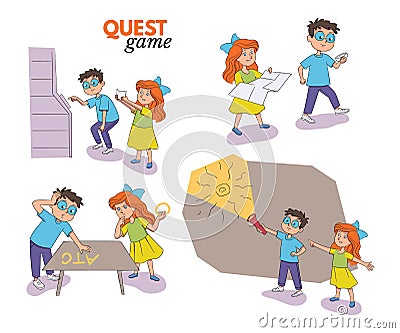 Quest game entertainment for children scene set Vector Illustration