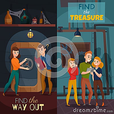 Quest Game Reality Cartoon Banners Vector Illustration