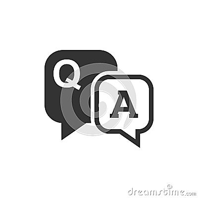 Question and answer icon in flat style. Discussion speech bubble Vector Illustration