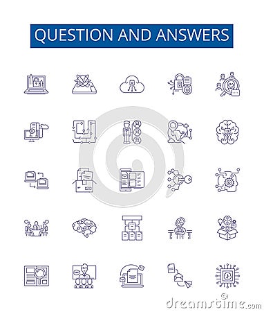 Question and answers line icons signs set. Design collection of Questions, Answers, Quiz, Inquiry, Reply, Answerable Vector Illustration