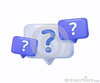 Question bubbles 3D icon. Ask help sign. Faq questionnaire symbol. Quality design element. 3D style question bubble icon Vector Illustration