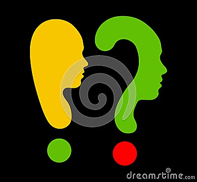 Question and exclamation mark symbol silhouette of a girl Vector Illustration