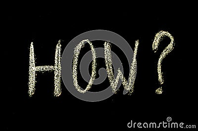 Question how? drawn on chalkboard Stock Photo