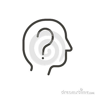 Question icon vector. Outline question mark in human head. Line Vector Illustration