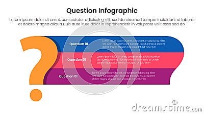 question infographic template banner with big question mark on left and block background with 3 points for slide presentation Stock Photo