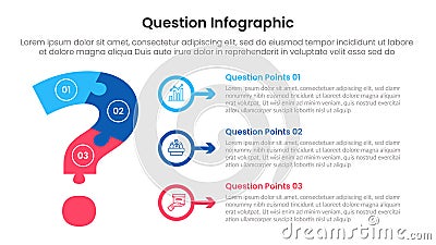 question infographic template banner with big question puzzle structure with outline circle arrow stack with 3 points for slide Vector Illustration